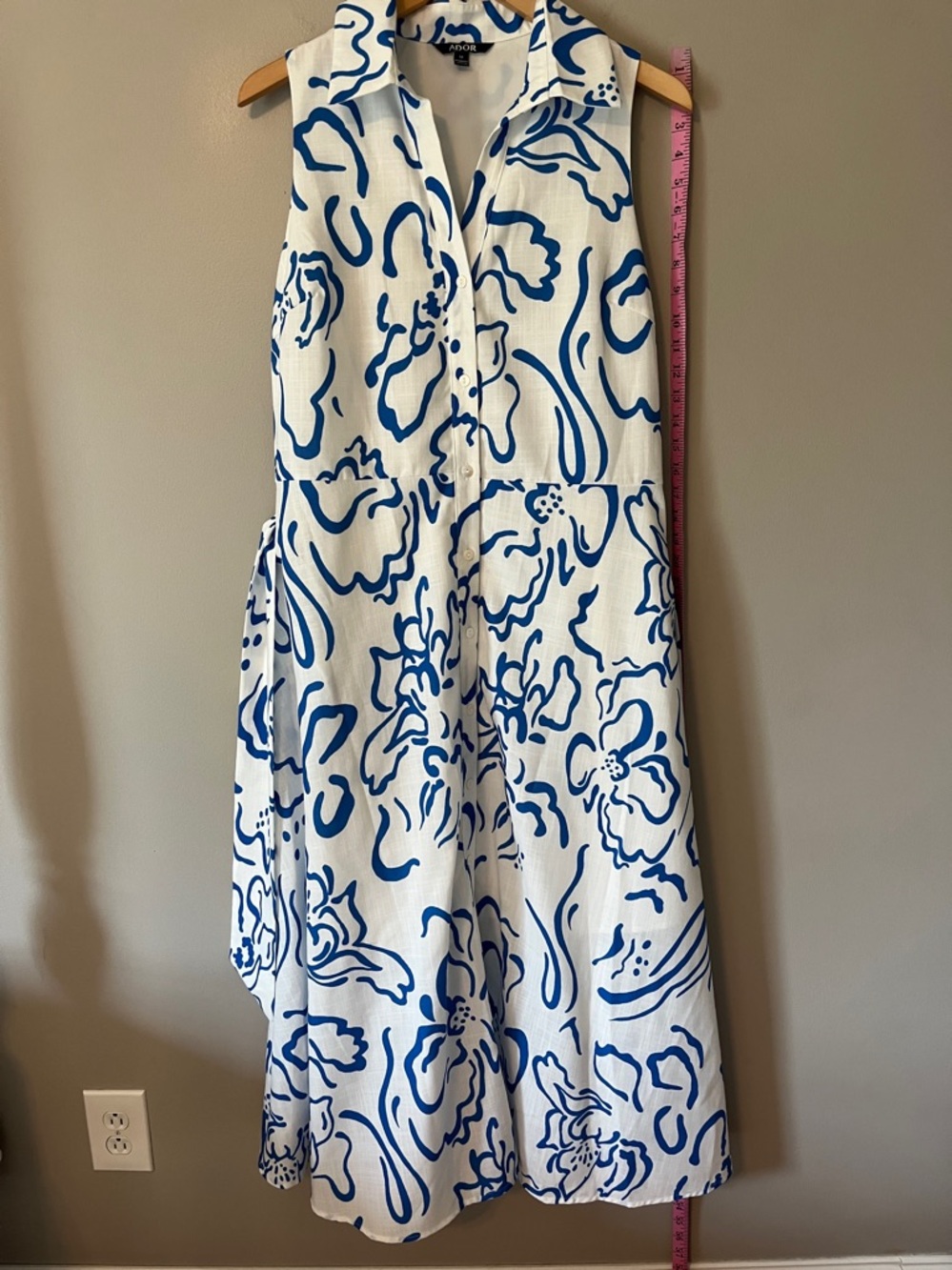 Ador Curve Pocket Sleeveless Shirt Maxi Dress White Blue Floral Size M - Picture 7 of 16
